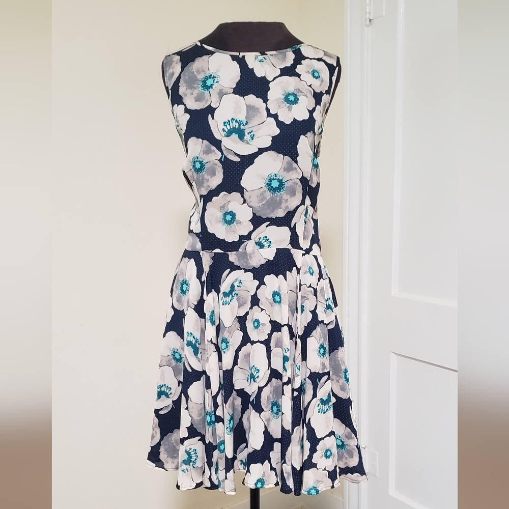 Maison Jules Blue and White Fit and Flare Mini Dress - Medium